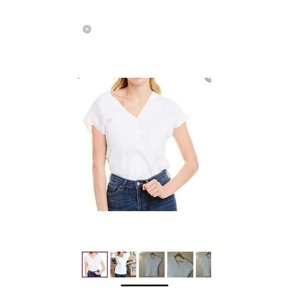 Helmut Lang White Linen Asymmetric Top V Neck Size 4 - Picture 9 of 10